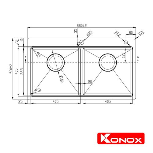 kich thuoc chau rua bat konox workstation sink topmount sink kn8850td