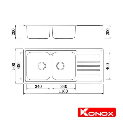 Chậu rửa chén bát Konox Artusi KS11650 1D Bàn phải - Ảnh 4
