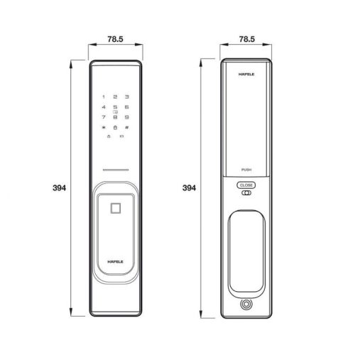 Kích thước khóa điện tử Hafele PP8100 912.20.286