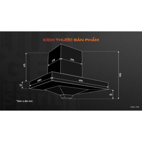 Máy hút mùi âm tủ Junger HRJ-701 Black 6 kich thuoc may hut mui am tu junger hrj 701 black