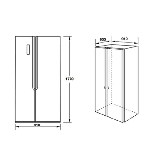 Kích thước tủ lạnh side by side Hafele HF-SB5321FB 534.14.021