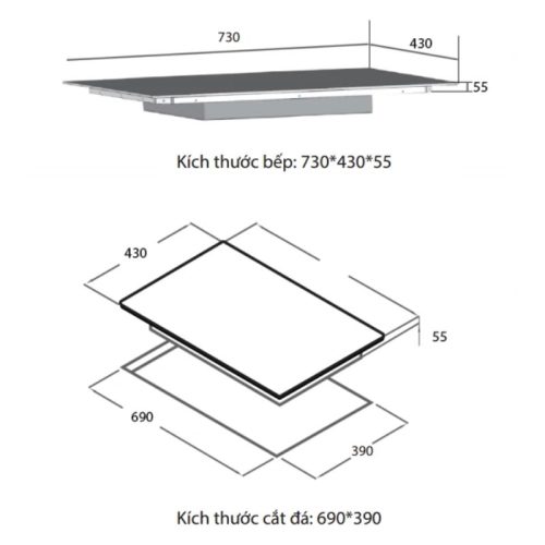 Bếp từ đôi Spelier STL 210C lắp âm 11 Kích thước bếp từ đôi Spelier STL 210C lắp âm