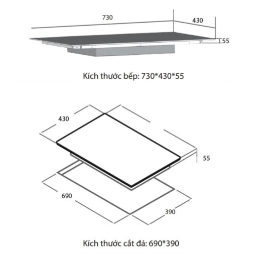 Kích thước bếp từ đôi Spelier STL 210C lắp âm