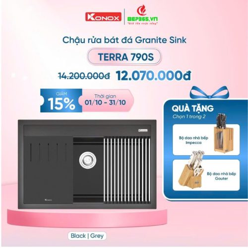 Chậu rửa bát đá 1 hố Konox Terra 790S Grey