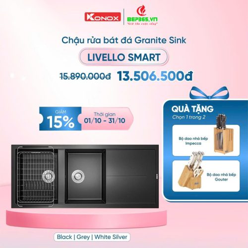 km chau rua bat konox granite sink livello smart 1160 black 1