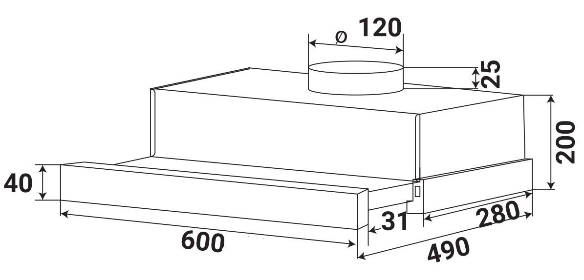 Kích thước máy hút mùi âm tủ 60cm