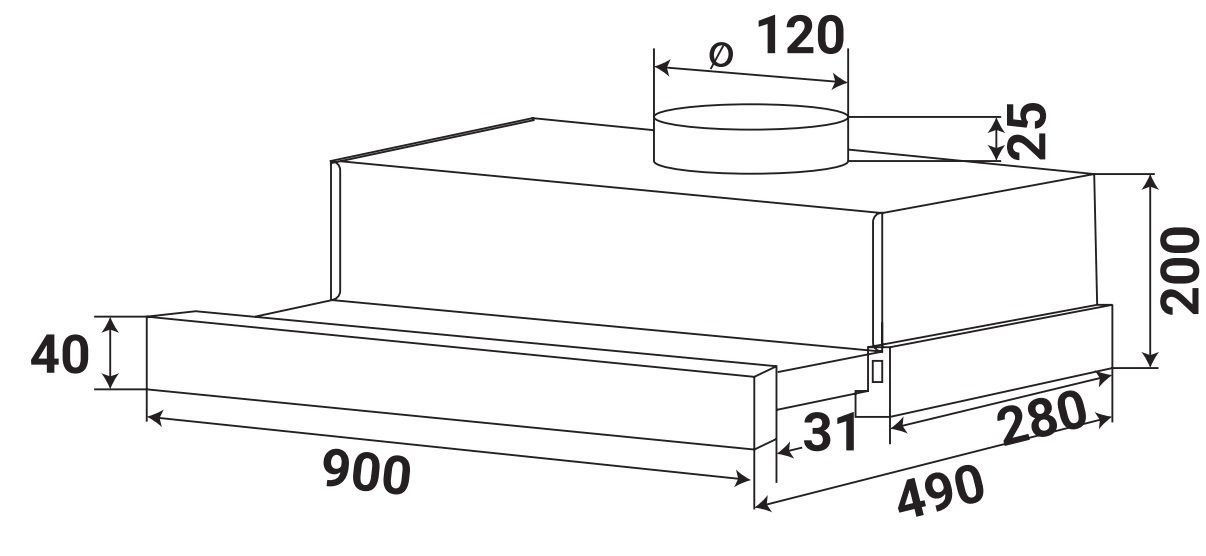 Kích thước máy hút mùi âm tủ 90cm