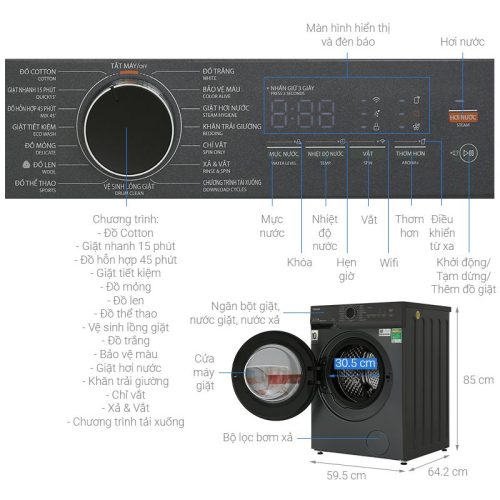 kich thuoc may giat toshiba inverter 12 kg tw t21bu130uwvmg