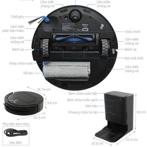 Robot hút bụi lau nhà Ecovacs Deebot T80 OMNI - Đen 19 kich thuoc robot hut bui lau nha ecovacs deebot t80 omni den