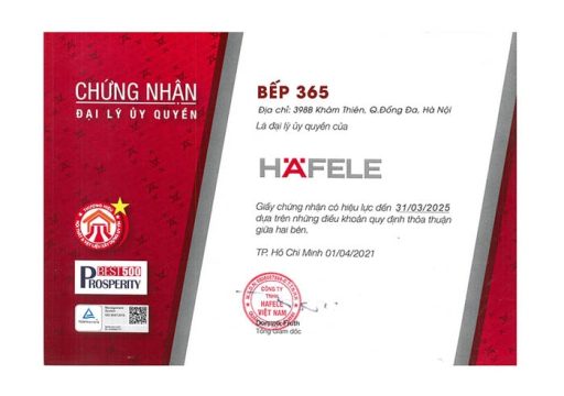 chung nhan bep 365 vinh dai ly chinh thuc cua hafele tai VN