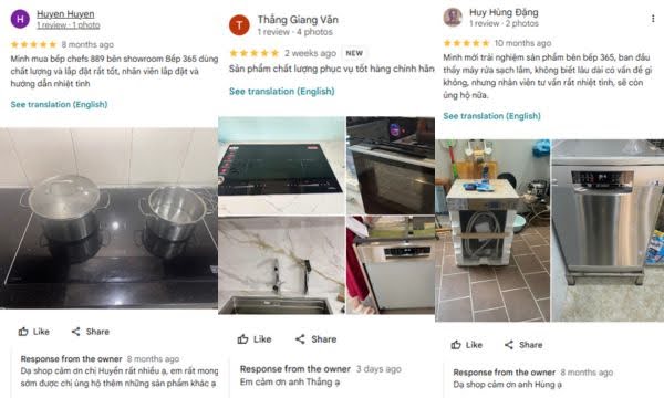 Đánh giá về bếp 365 tại Vinh