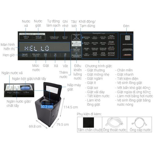 Máy giặt Hitachi Inverter 25 kg SF-250ZFVAD SS 11 kich thuoc may giat hitachi inverter 25 kg sf 250zfvad ss