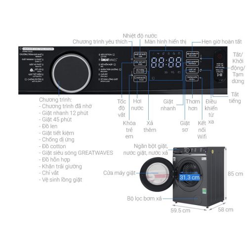 Máy giặt Toshiba 10 kg TW-T23BU110UWV(MG) cửa trước 11 Kích thước máy giặt Toshiba 10 kg TW-T23BU110UWV(MG) cửa trước