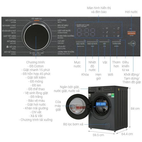 Máy giặt Toshiba 13 kg TW-T21BU140UWV(MG) cửa trước 9 Kích thước máy giặt Toshiba 13 kg TW-T21BU140UWV(MG) cửa trước