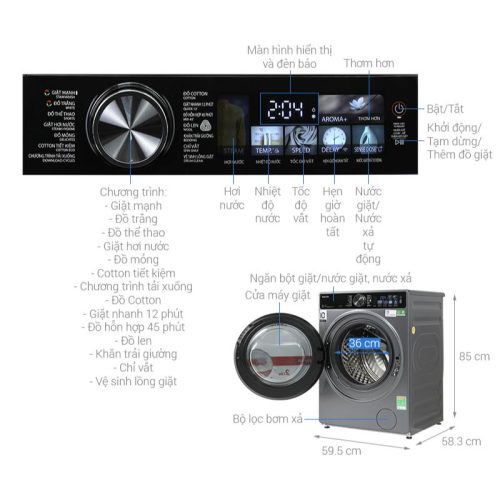 Máy giặt Toshiba 13 kg TW-T25BZP140MWV(MG) cửa trước 11 Kích thước máy giặt Toshiba 13 kg TW-T25BZP140MWV(MG) cửa trước