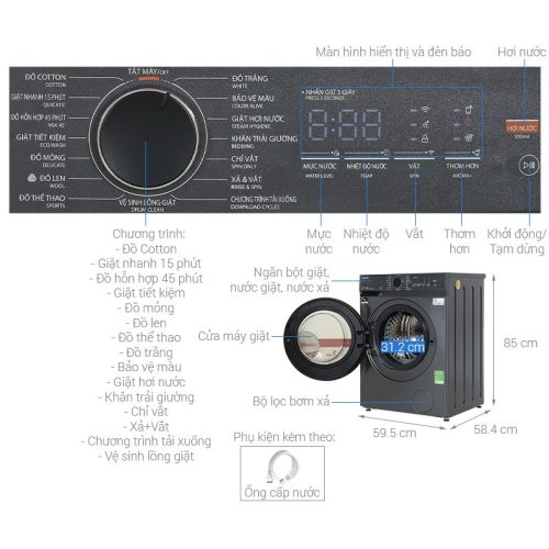 Máy giặt Toshiba 9.5 kg TW-T21BU105UWV(MG) cửa trước 9 Kích thước máy giặt Toshiba 9.5 kg TW-T21BU105UWV(MG) cửa trước