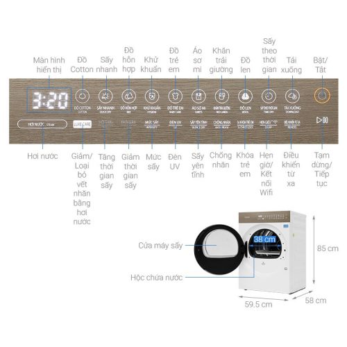 Máy sấy bơm nhiệt Toshiba 8kg TD-T37BS90HWV(WT) 11 Kích thước máy sấy bơm nhiệt Toshiba 8kg TD-T37BS90HWV(WT)
