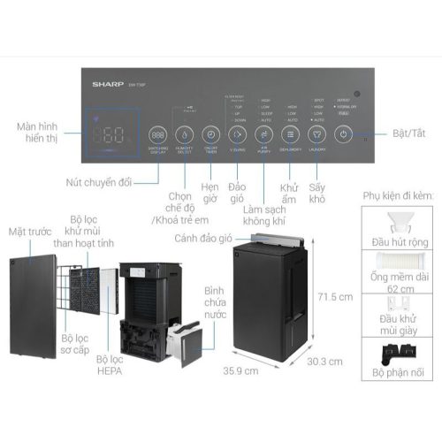 Máy hút ẩm Sharp DW-T30FV-H 10 kkich thuoc may hut am sharp dw t30fv h