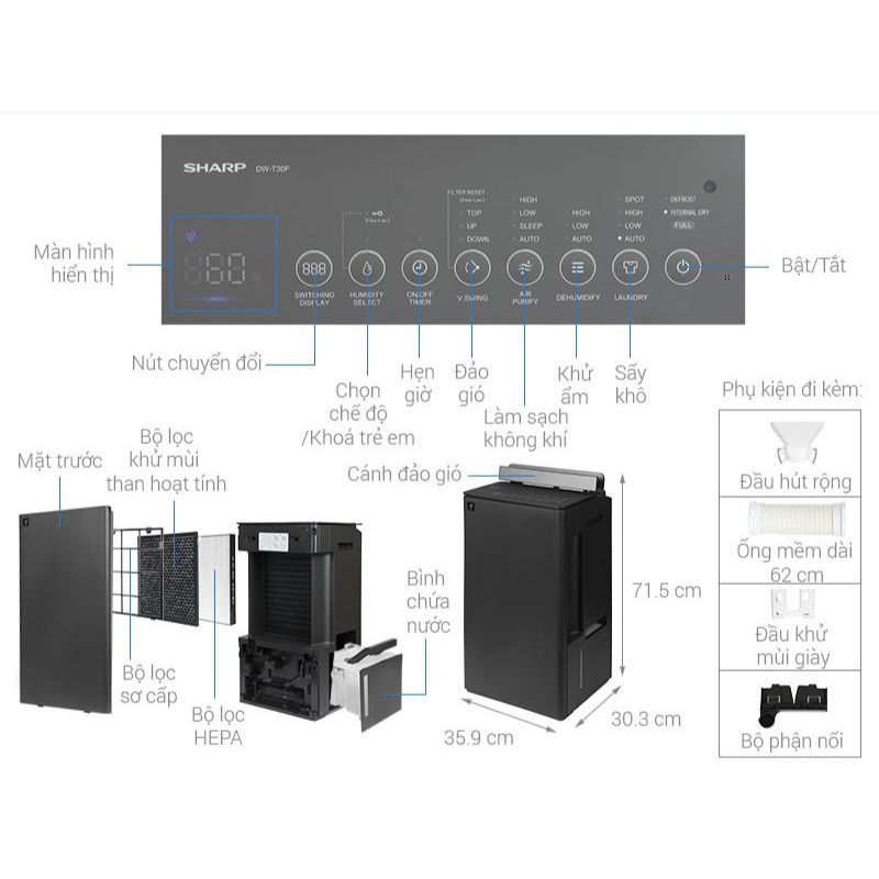 Máy hút ẩm Sharp DW-T30FV-H 6 Máy hút ẩm Sharp DW-T30FV-H - Ảnh 5
