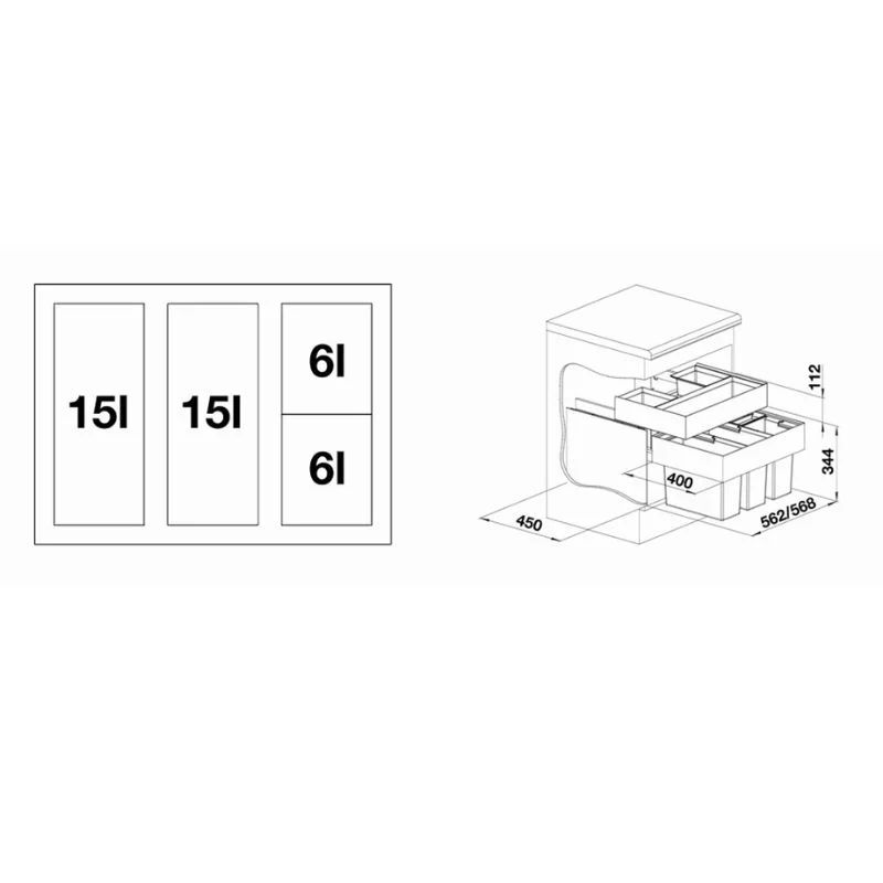 Thùng rác âm tủ Blanco Select 60/4 Organ 4 ngăn 520783 5 Thùng rác âm tủ Blanco Select 60/4 Organ 4 ngăn 520783 - Ảnh 3