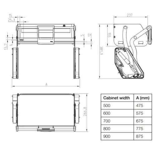 Kệ nâng hạ Hafele 504.68.378 Imove R900mm 9 Kích thước kệ nâng hạ Hafele 504.68.378 Imove R900mm