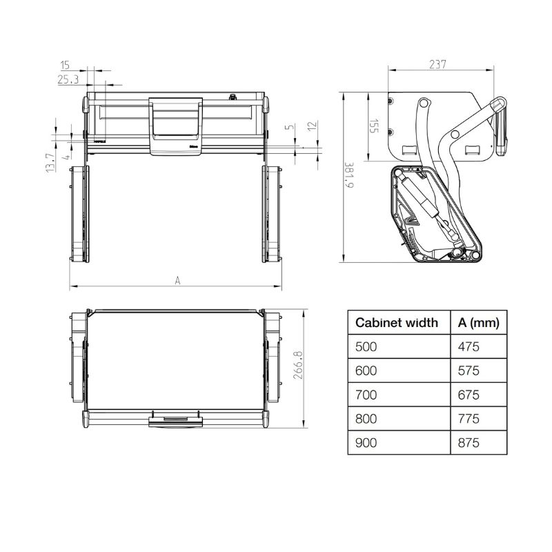 Kích thước kệ nâng hạ Hafele iMove 504.68.372