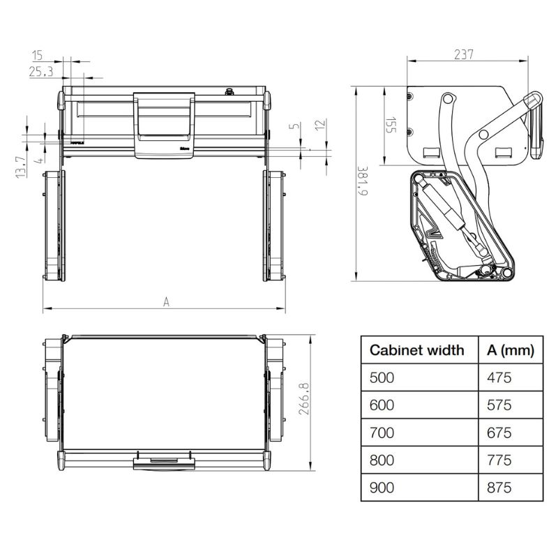 Kích thước kệ nâng hạ Hafele 504.68.379 Imove R900mm