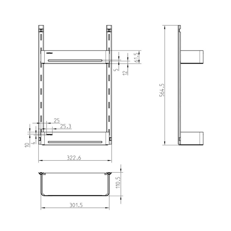 Kích thước rổ gắn cánh Door Agent Hafele 545.14.300